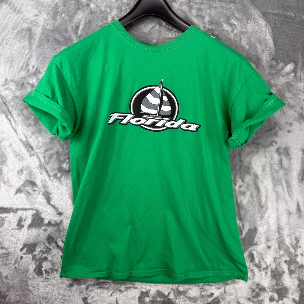 Gildan Heavy Cotton Florida Sailboat Graphic T-Shirt Mens Large Green Florida